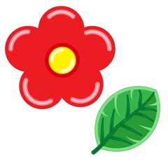 Red daisies and green leaves cartoons for decoration. Vector illustration.