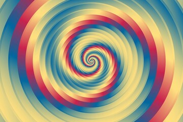 Abstract yellow and red, blue Spiral Or Swirl 3d style Fibonacci spiral background. Vector illustration.