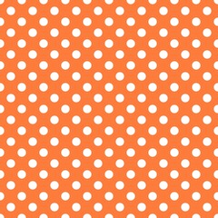 Orange and white retro Polka Dot seamless pattern. Vector background.