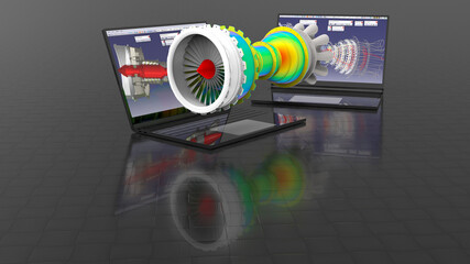 3D rendering - jet engine finite element analysis 
