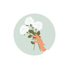 Woman hand hold a rose flower.Vector flower illustration.