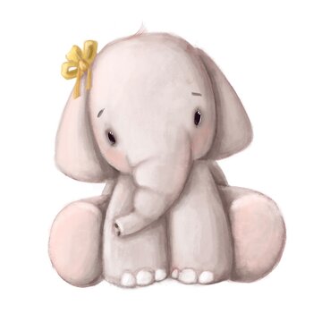 cute baby elephant, watercolor illustration, children's clipart with cartoon character