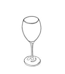Isolated wine glass, simple contour drawing in the style of doodles, vector EPS10, table setting element. Alcohol etiquette.