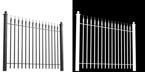 3D rendering illustration of an iron fence
