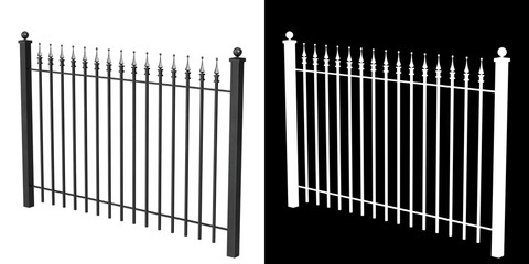3D rendering illustration of an iron fence
