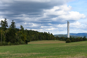 landscape by Rottweil, Black Forest, with meadow, sky,  clouds and test tower