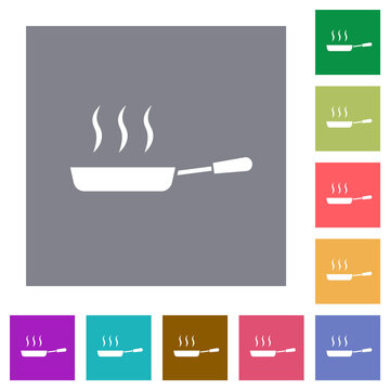 Steaming frying pan side view square flat icons