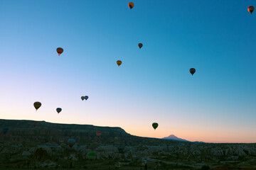 Travel to Turkey. Hot air balloons in the sky of Cappadocia