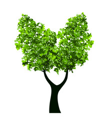 Green Tree with Leaves. Vector outline Illustration. Plant in Garden and Forest.