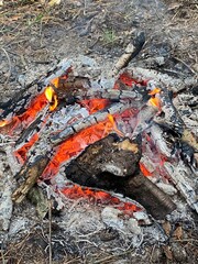 Coals burning in the outdoor fire