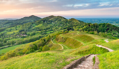 Stone steps and winding pathways running across Malvern Hills,Worcestershire,England,United Kingdom.