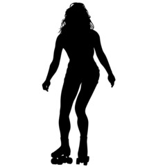 Roller Derby skater girl drives on the quad skates roller skate shoes. Detailed isolated realistic silhouette	