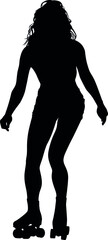 Roller Derby skater girl drives on the quad skates roller skate shoes. Detailed isolated realistic silhouette	