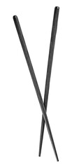 Black wooden chopsticks isolated on a white background, top view.
