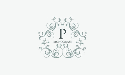 Exquisite floral logo with elegant letter P. Business sign, identity monogram for restaurant, boutique, hotel, heraldic, jewelry