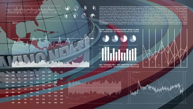 Financial breaking news animation, data, numbers, graph.