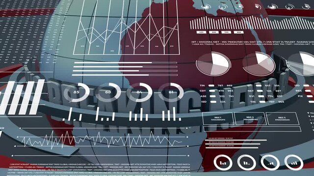 Financial breaking news animation, data, numbers, graph.