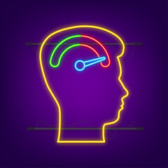 Head silhouette indicator sign isolated on white background. Neon style. Medical treatment.