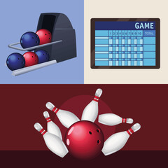 three bowling sport icons