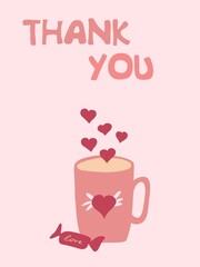 Cup of coffe with hearts decoration. Valentines day coffee. Coffee to go mug with heart. Cup of tea.