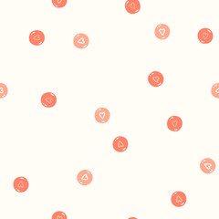 St. Valentine's Day seamless pattern with pink dragees with drawn hearts