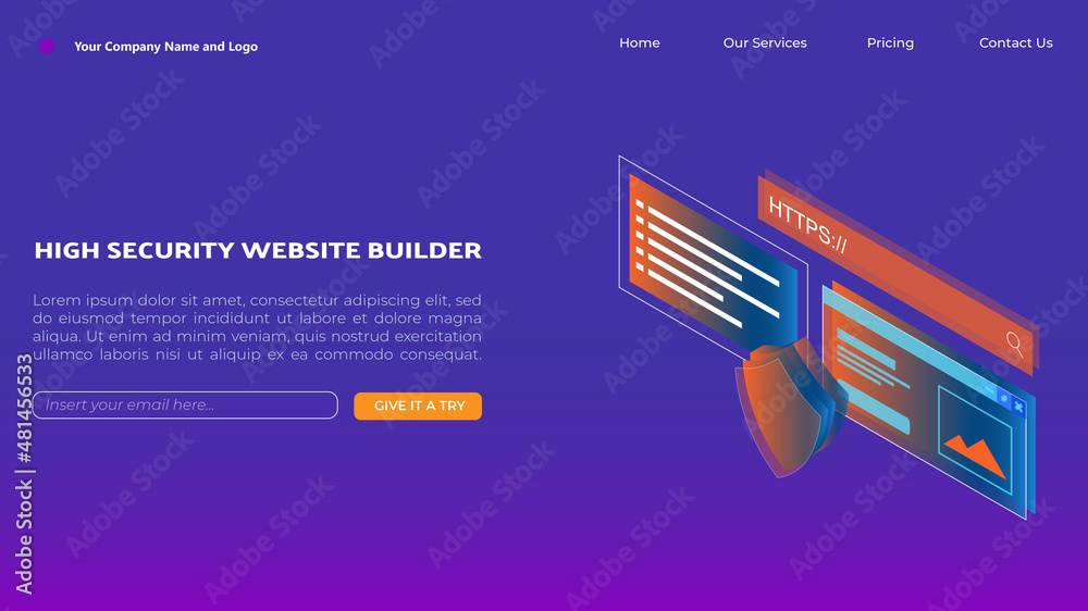 Wall mural isometric landing page design for website builder or website hosting service