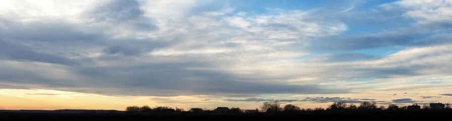 morning sunrise over the village, landscape panorama