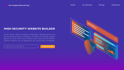 Isometric Landing Page Design for Website Builder or Website Hosting Service