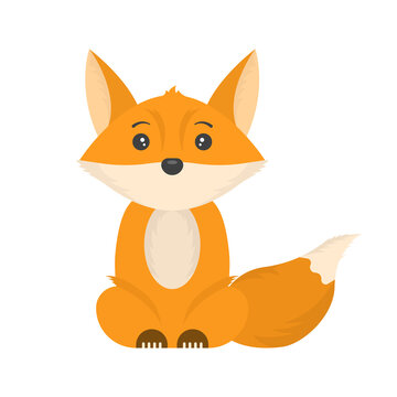 A cute image of a cartoon red fox. A simple illustration of a sitting animal. Isolated vector on pure white background.