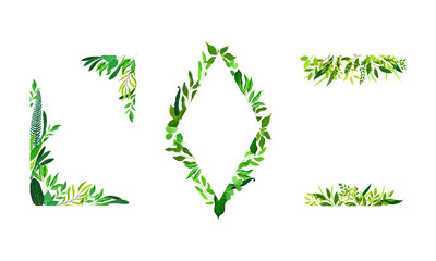 Collection of borders made of leaves. Green elegant frames with copy space vector illustration