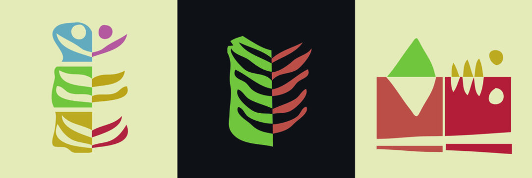 Vector Art Inspired by the Japanese paper art of Notan with botanical leaf elements, mountains and horizon. Positive and negative reflected space.
