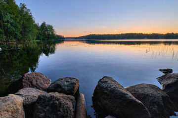 Twilight on calm lake