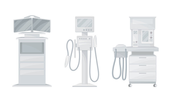 Hospital clinic medical diagnostic devices set. Medical diagnostics equipment vector illustration