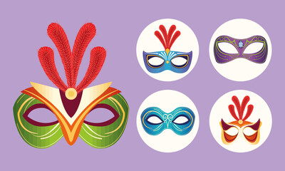 five mardi gras masks
