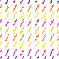 Seamless pattern with hoes. Hand drawn outline vector background in doodle style. Gardening tools for working in the garden, on the farm, in the dacha, country site