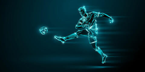 football soccer player man in action isolated blue background. Vector illustration © Yevheniia