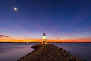 Foto auf Acrylglas Sunset beautiful landscape of the Lake Hefner lighthouse © Kit Leong