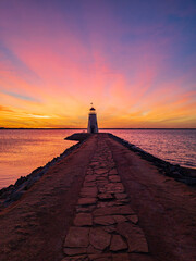 Sunset beautiful landscape of the Lake Hefner lighthouse