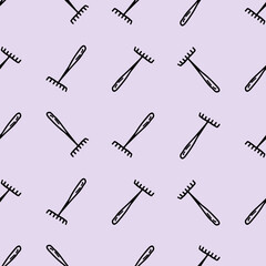 Hand rake icon seamless pattern, rake tool icon vector Illustration. Hand drawn.