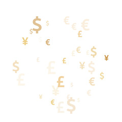 Euro dollar pound yen gold icons scatter money vector illustration. Profit growth concept. Currency