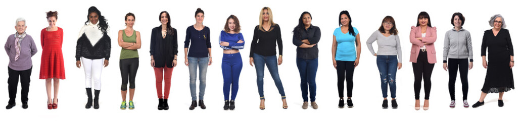 Obraz premium front view of a large group of a women on white background