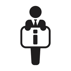 Business icon vector, male person with info symbol on board for information solution in a glyph pictogram illustration