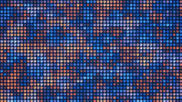 Background animation. Mosaic texture, movement, circles. Button design. blocks construction. Fire and ice. Сombination blue and orange colors. Banner for holidays, business, social networks. 4k