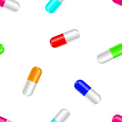 Seamless pattern of capsules pills. Vector illustration template
