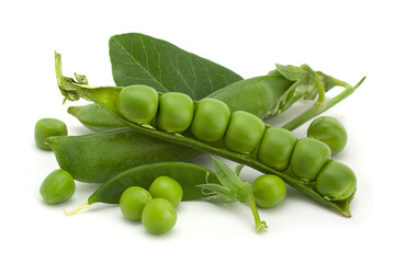 Fresh peas with bean on white