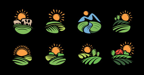 Farm logo agriculture badge set. Emblem organic food concept