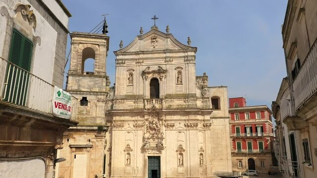 Martina Franca, Italy. Beautifully restored centre near Basilica di San Martino. Approaching Martina Franca's central piazza. High quality 4k footage