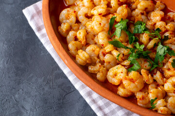 Tiny fried shrimp with sauce, Butter Casserole Shrimp (Turkish name; cimcim karides tava or Tereyağlı Güveç Karides)