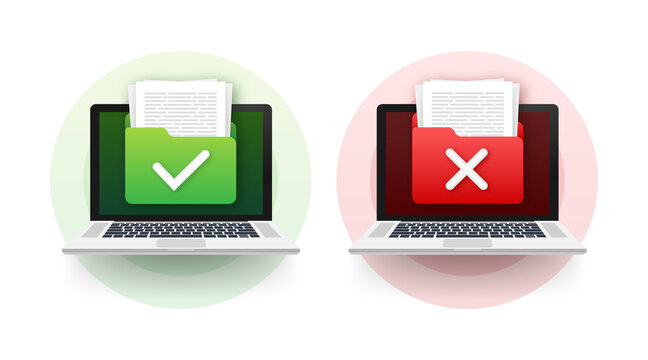 Yes No check mark sign on clipboard Lined paper notebook. Document icon. Vector stock illustration.