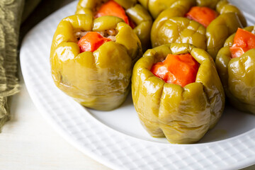 Traditional delicious Turkish food; stuffed bell peppers with meat (Turkish name; Etli biber dolmasi)